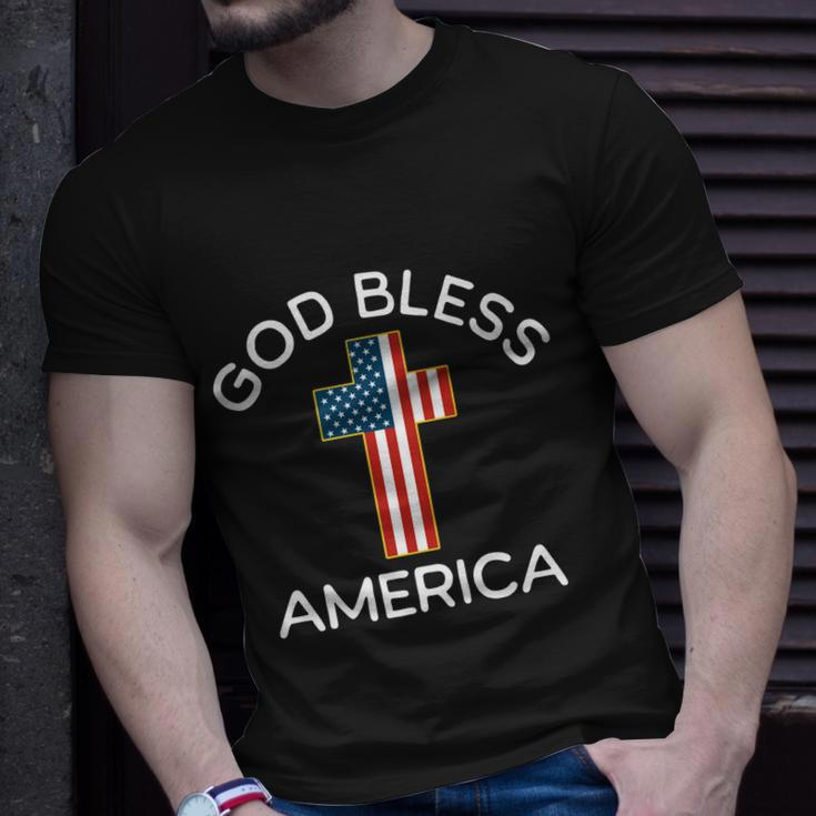 4Th Of July God Bless America Cross Flag Patriotic Religious Gift Unisex T-Shirt Gifts for Him