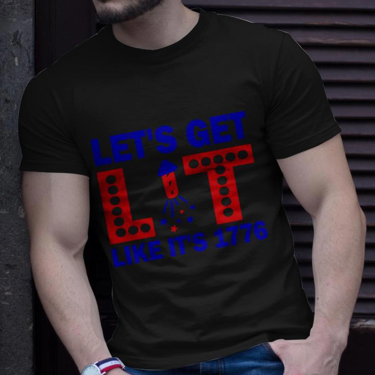4Th Of July Lets Get Lit Fire Work Proud American Unisex T-Shirt Gifts for Him