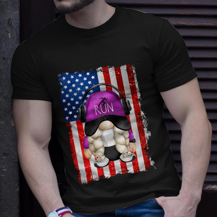 4Th Of July Running Gnome For Women Patriotic American Flag Gift Unisex T-Shirt Gifts for Him