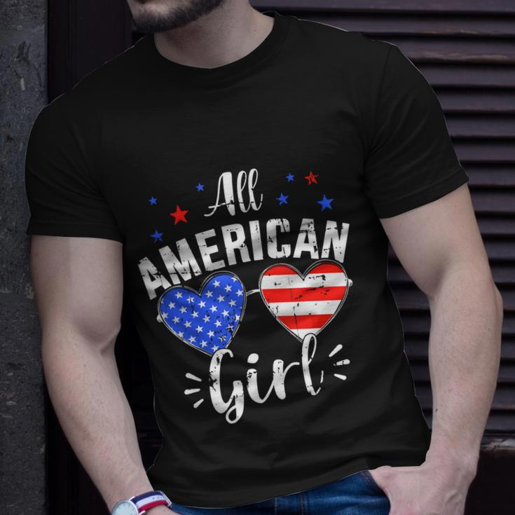 All American 4Th Of July Girl With Sunglasses And Us Flag Unisex T-Shirt Gifts for Him