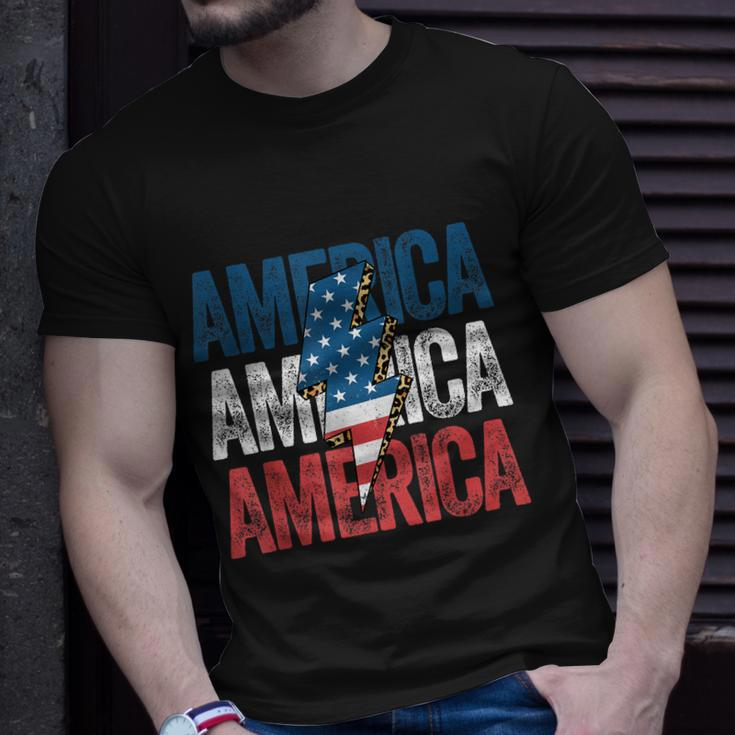 America Cheetah Leopard Lightning Bolt 4Th Of July Unisex T-Shirt Gifts for Him
