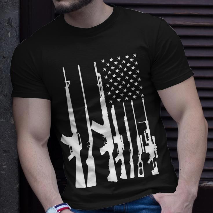 Black Gun American Flag - Rifle Weapon Firearm 2Nd Amendment Unisex T-Shirt Gifts for Him