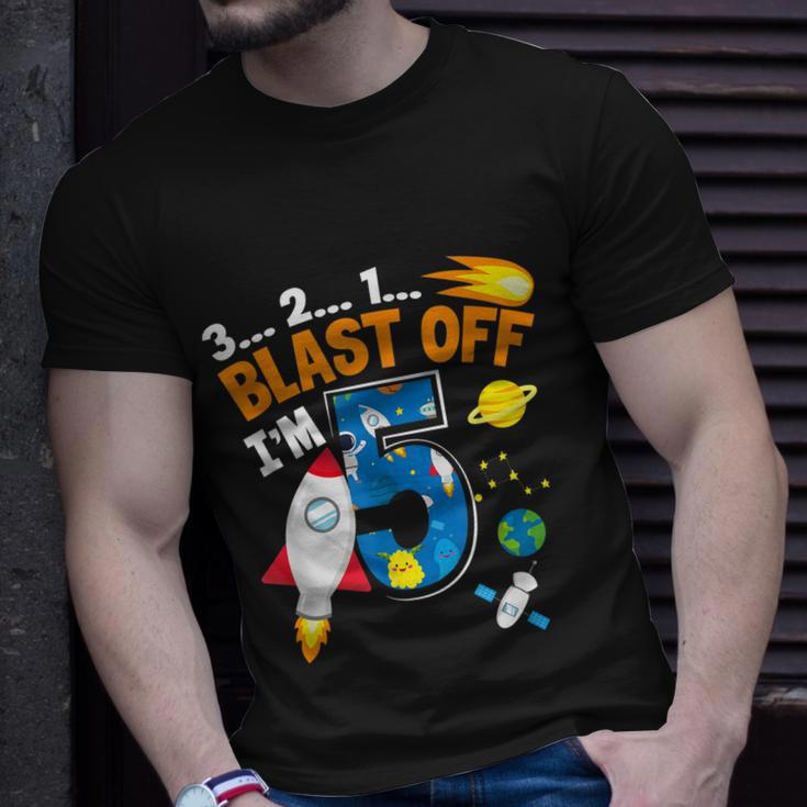 Blast Off Im 5 Funny Astronaut 5Th Birthday Space Costume Unisex T-Shirt Gifts for Him
