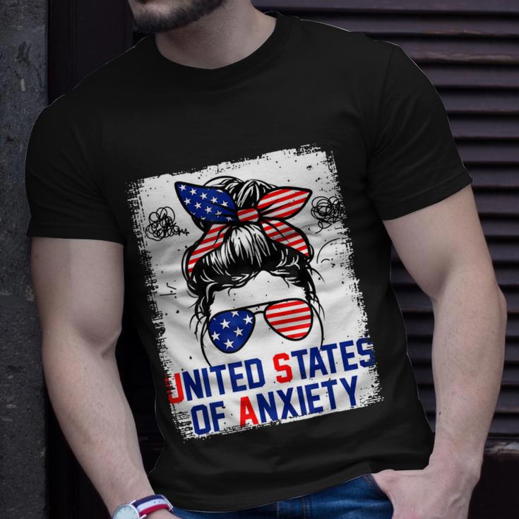 Bleached Messy Bun Funny Patriotic United States Anxiety Unisex T-Shirt Gifts for Him