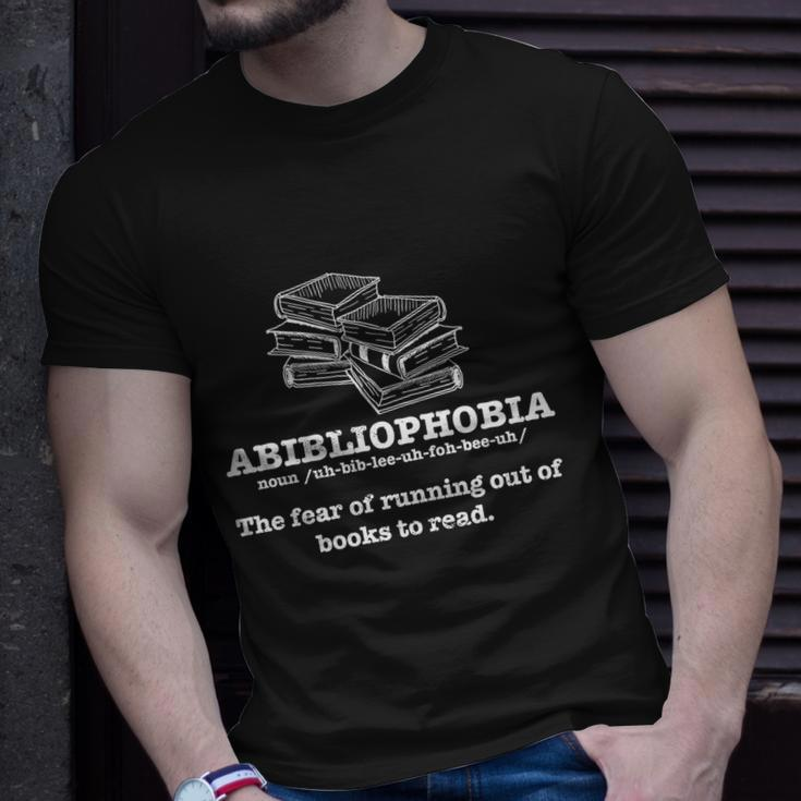 Book Lover Reading I Bookworm Dictionary I Abibliophobia Gift Unisex T-Shirt Gifts for Him