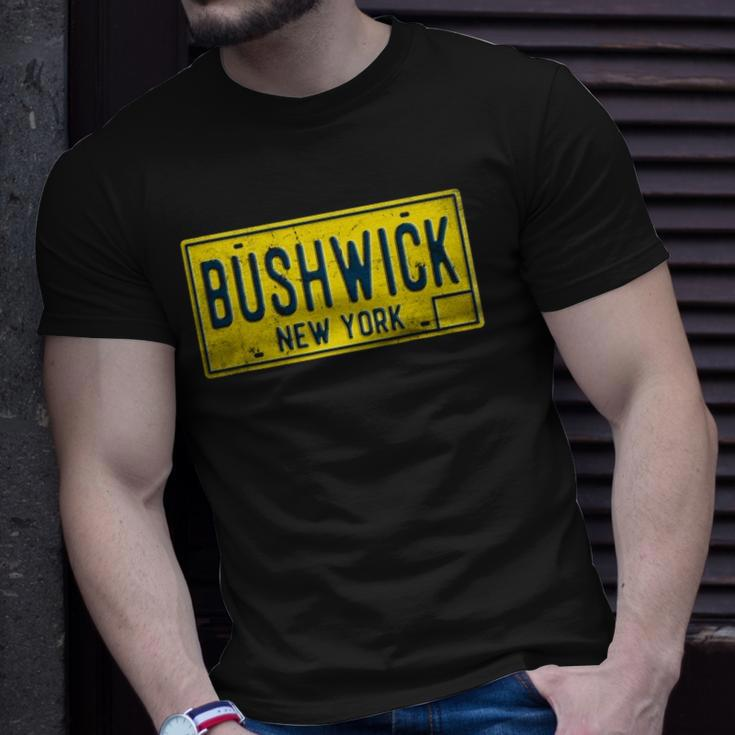 Bushwick Brooklyn New York Old Retro Vintage License Plate Unisex T-Shirt Gifts for Him