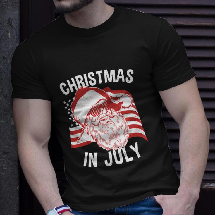 Christmas In July Retro Hipster Funny Santa 4Th Of July Unisex T-Shirt Gifts for Him