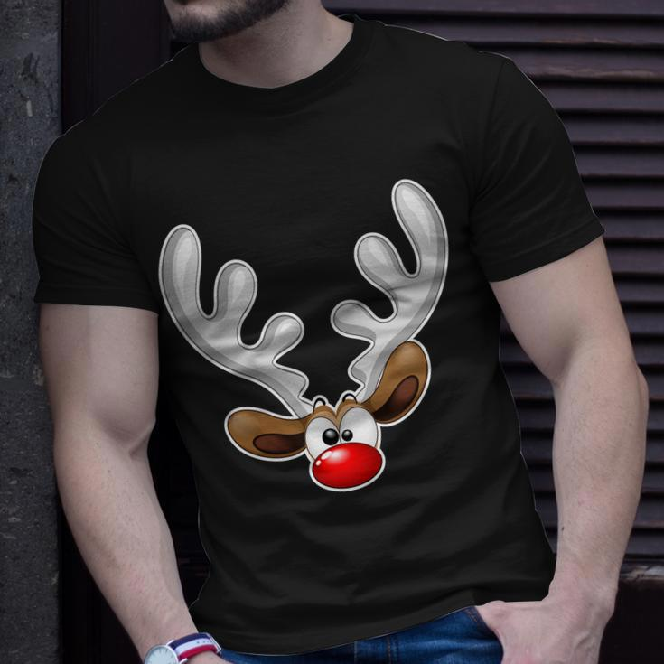 Christmas Red Nose Reindeer Face T-Shirt Gifts for Him