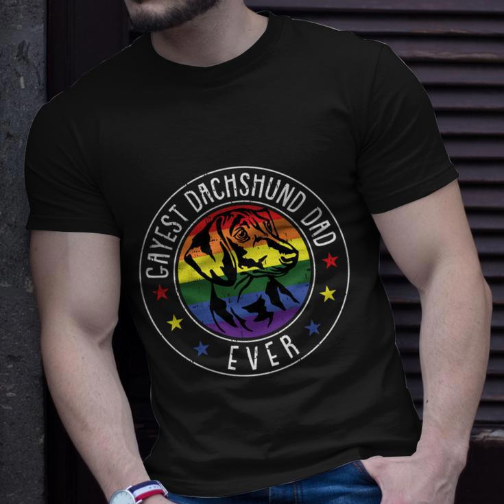 Dachshund Dad Lgbtgreat Giftq Gay Pride Flag Doxie Dog Lover Ally Great Gift Unisex T-Shirt Gifts for Him