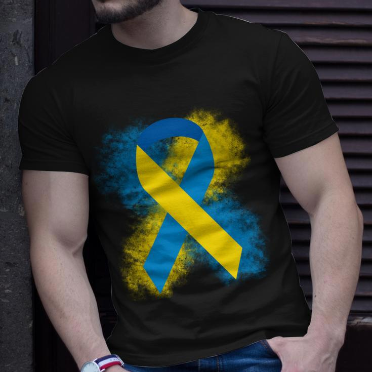 Down Syndrome Awareness Blue & Yellow Ribbon Unisex T-Shirt Gifts for Him