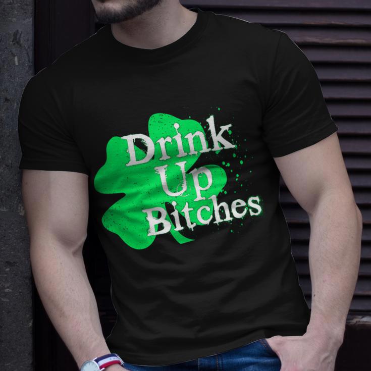 Drink Up Bitches St Patricks Day Clover Tshirt Unisex T-Shirt Gifts for Him