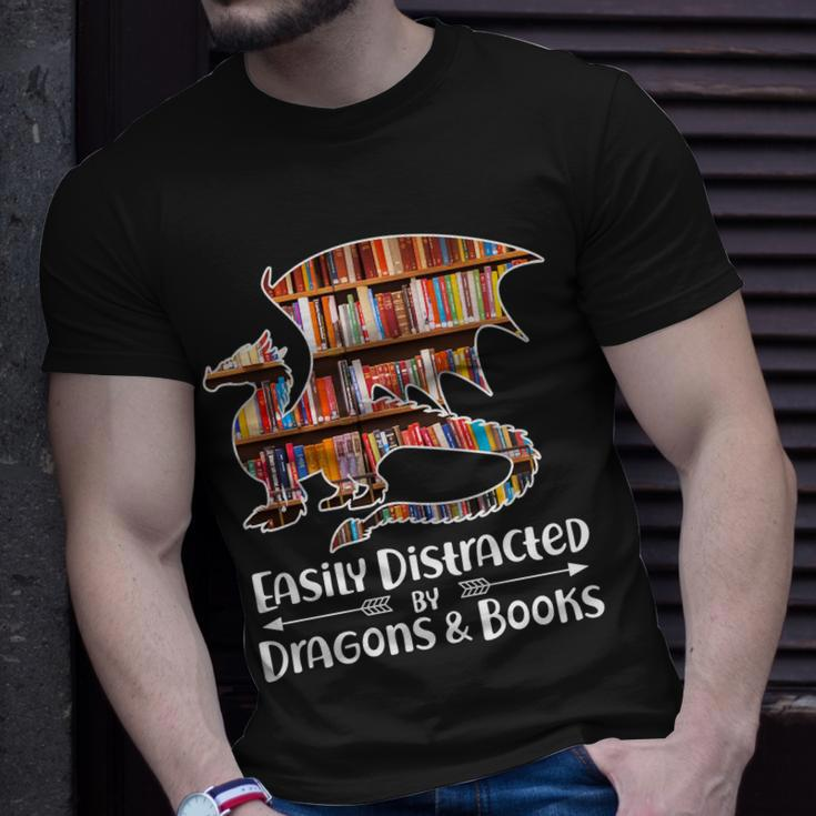 Easily Distracted By Dragons And Books V2 Unisex T-Shirt Gifts for Him