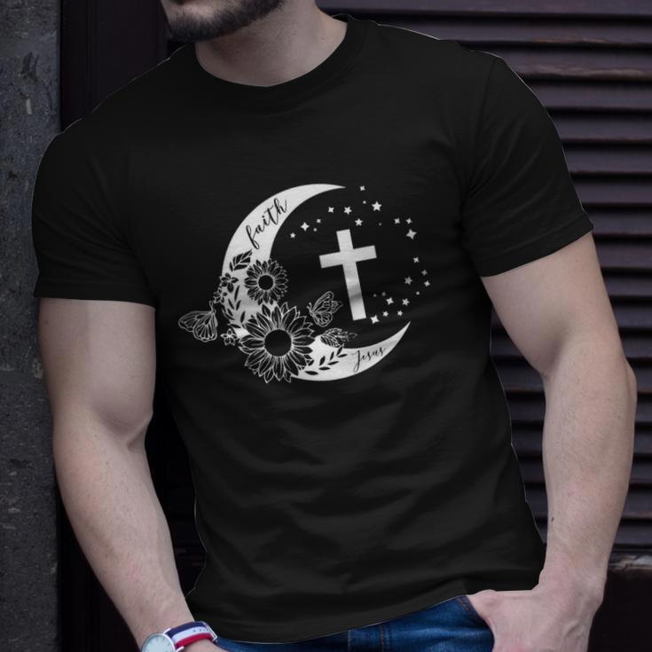 Faith Cross Crescent Moon With Sunflower Christian Religious Unisex T-Shirt Gifts for Him