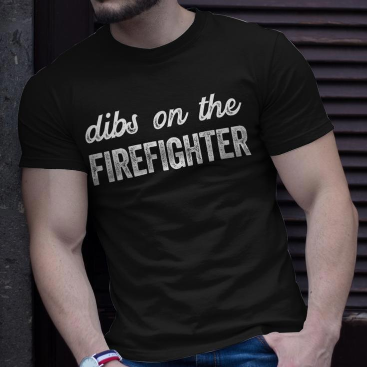 Firefighter Funny Firefighter Wife Dibs On The Firefighter Unisex T-Shirt Gifts for Him