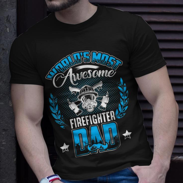 Firefighter Proud Worlds Awesome Firefighter Dad Cool Dad Fathers Day Unisex T-Shirt Gifts for Him