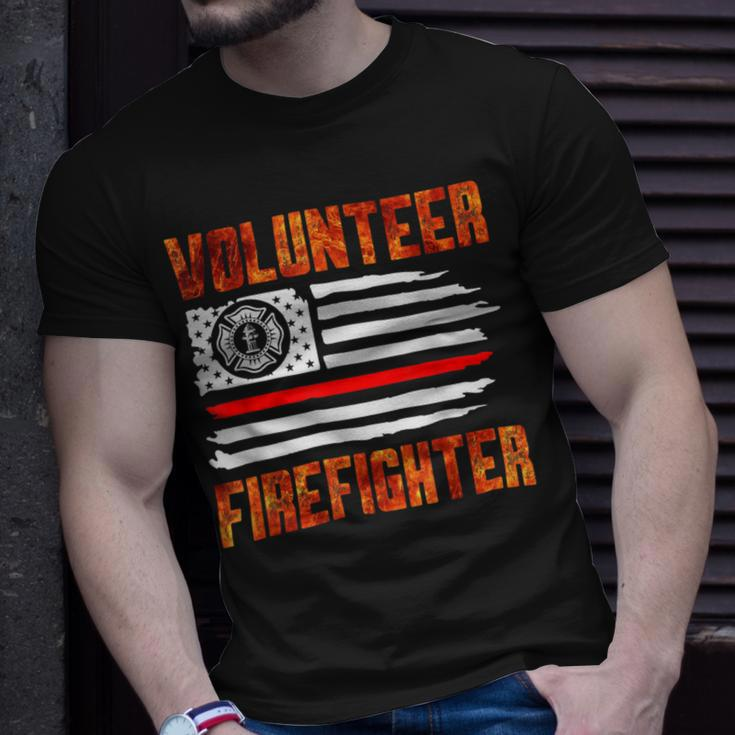 Firefighter Red Line Flag Fireman Wife Girlfriend Volunteer Firefighter Unisex T-Shirt Gifts for Him
