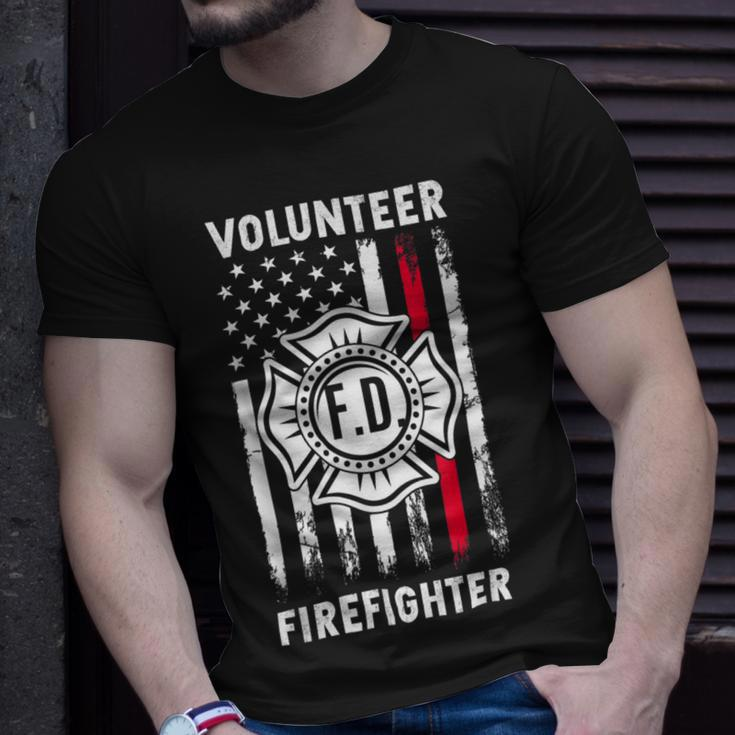 Firefighter Red Line Flag Fireman Wife Mom Volunteer Firefighter Unisex T-Shirt Gifts for Him
