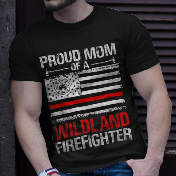 Firefighter Red Line Flag Proud Mom Of A Wildland Firefighter Unisex T-Shirt Gifts for Him