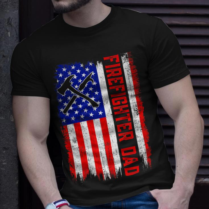 Firefighter Retro American Flag Firefighter Dad Jobs Fathers Day V2 Unisex T-Shirt Gifts for Him