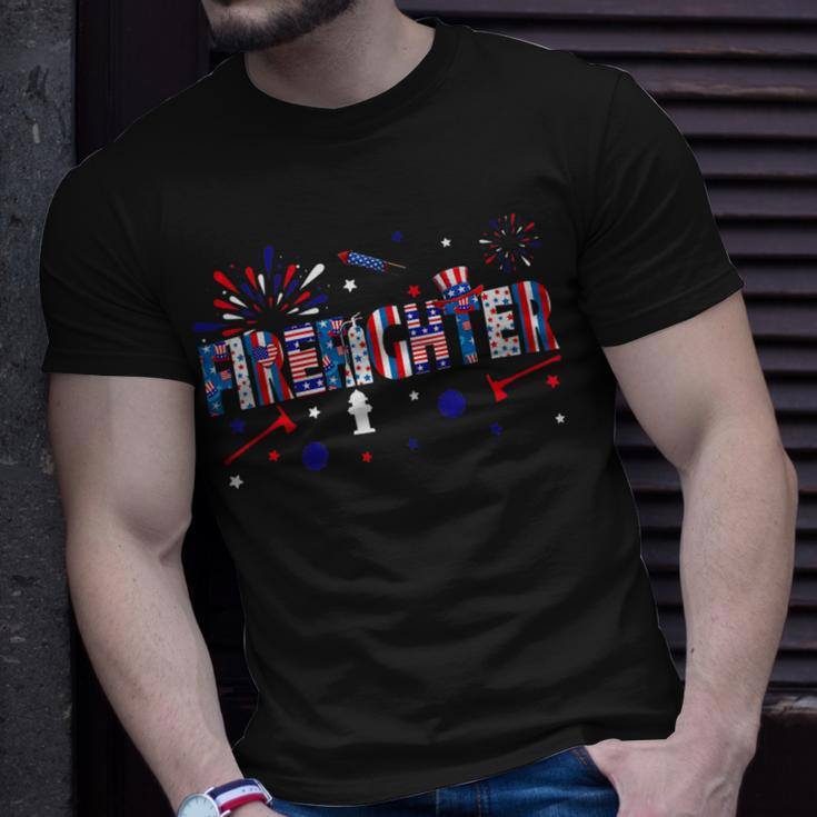 Firefighter Retro American Flag Firefighter Jobs 4Th Of July Fathers Day Unisex T-Shirt Gifts for Him