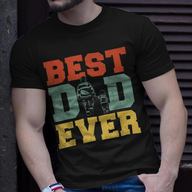 Firefighter Retro Best Dad Ever Firefighter Daddy Happy Fathers Day V2 Unisex T-Shirt Gifts for Him