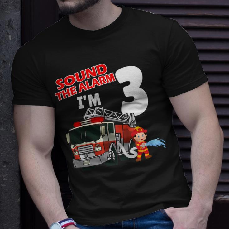 Firefighter Sound The Alarm Im 3 Years Old Firefighter Boy 3Rd Birthday Unisex T-Shirt Gifts for Him