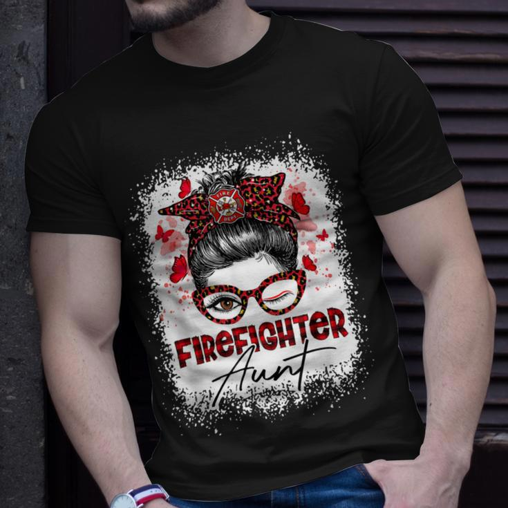 Firefighter The Red Proud Firefighter Fireman Aunt Messy Bun Hair Unisex T-Shirt Gifts for Him