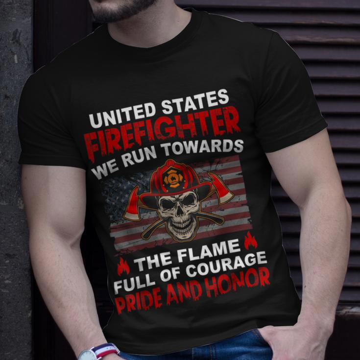 Firefighter United States Firefighter We Run Towards The Flames Firemen V2 Unisex T-Shirt Gifts for Him