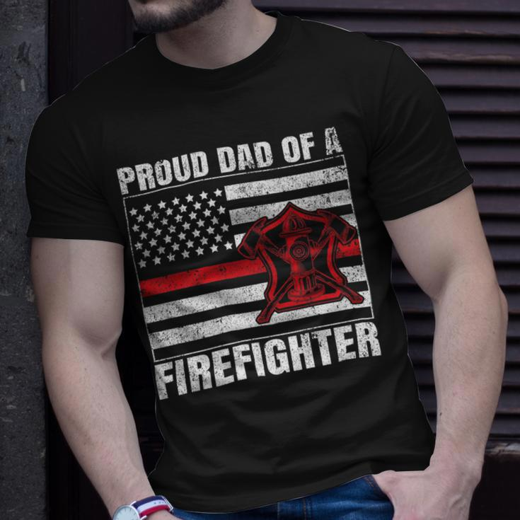 Firefighter Vintage Usa Flag Proud Dad Of A Firefighter Fathers Day Unisex T-Shirt Gifts for Him