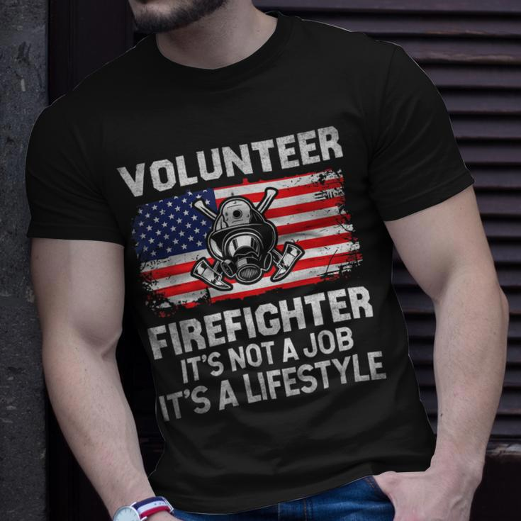 Firefighter Volunteer Firefighter Lifestyle Fireman Usa Flag V3 Unisex T-Shirt Gifts for Him