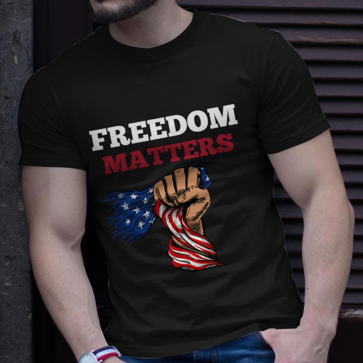 Freedom Matters Fist American Flag Unisex T-Shirt Gifts for Him