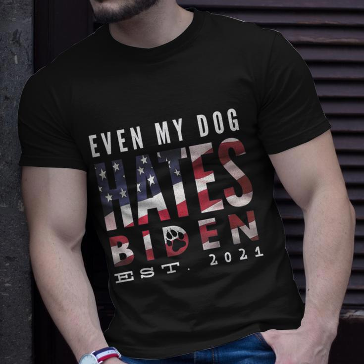 Funny Anti Biden Even My Dog Hates Biden Biden Sucks Anti Biden Usa Flag Unisex T-Shirt Gifts for Him