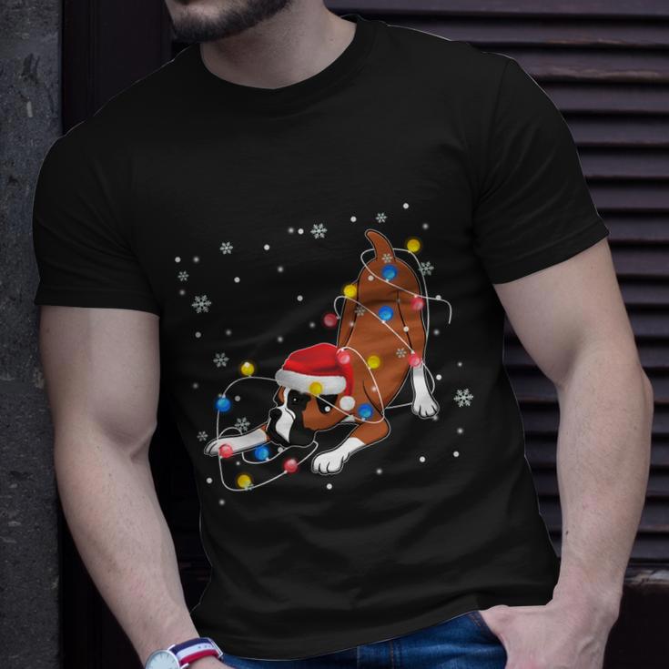 Funny Boxer Santa Hat Christmas Lights Xmas Dog Lover Owner Gift Unisex T-Shirt Gifts for Him