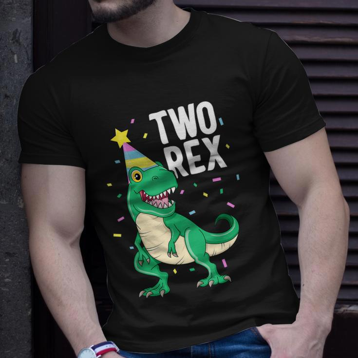 Funny Two Rex 2Nd Birthday Boy Gift Trex Dinosaur Party Happy Second Gift Unisex T-Shirt Gifts for Him