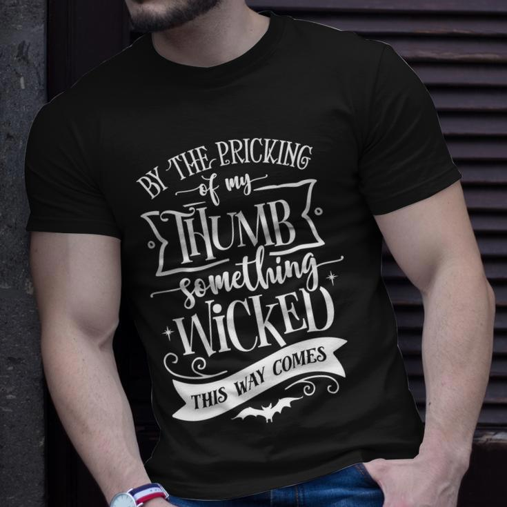 Halloween By The Pricking Of My Thumb - White Custom Men Women T-shirt Graphic Print Casual Unisex Tee Gifts for Him