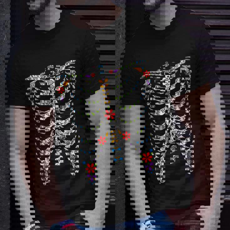 Halloween Day Of Dead Skeleton Flowers Decorated Men Women T-shirt Graphic Print Casual Unisex Tee Gifts for Him