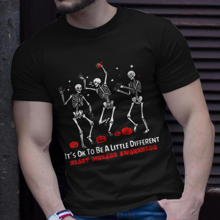 Heart Disease Awareness Dancing Skeleton Happy Halloween Unisex T-Shirt Gifts for Him
