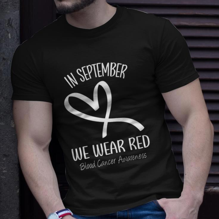 Heart In September We Wear Red Blood Cancer Awareness Ribbon Unisex T-Shirt Gifts for Him