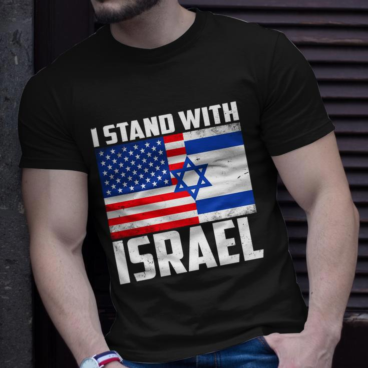 I Stand With Israel Us Flags United Distressed Unisex T-Shirt Gifts for Him