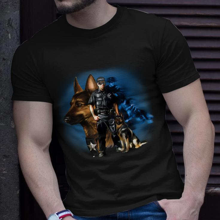 K-9 With Police Officer Silhouette Unisex T-Shirt Gifts for Him
