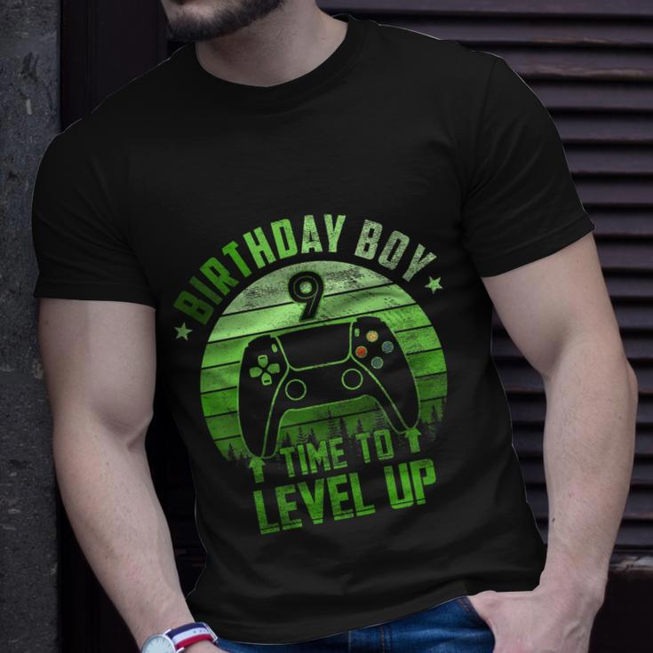 Kids 9Th Birthday Boy Time To Level Up 9 Years Old Boys Cool Gift Unisex T-Shirt Gifts for Him
