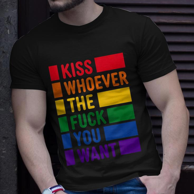 Kiss Whoever The Fuck You Want Lgbt Rainbow Pride Flag Unisex T-Shirt Gifts for Him