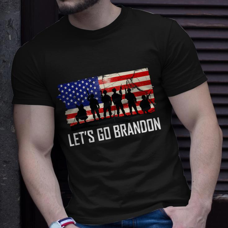 Lets Go Brandon Military Troops American Flag Tshirt Unisex T-Shirt Gifts for Him