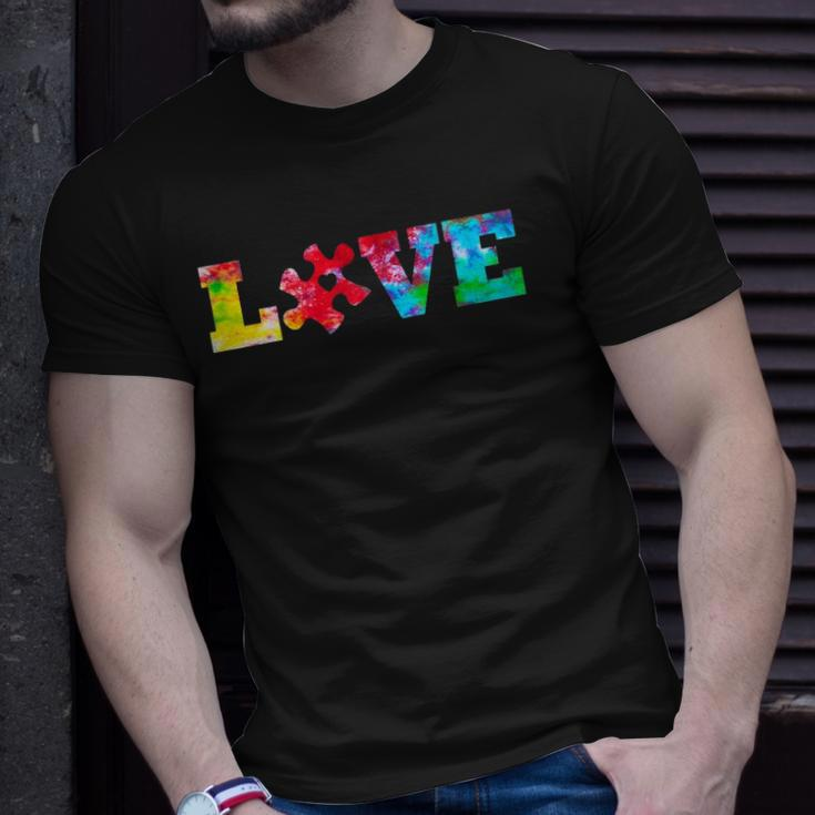 Love Puzzle Pieces Heart Autism Awareness Tie Dye Gifts Unisex T-Shirt Gifts for Him