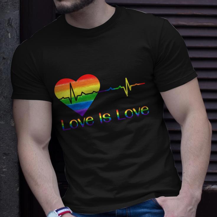 Lovely Lgbt Gay Pride Heartbeat Lesbian Gays Love Is Love Cool Gift Unisex T-Shirt Gifts for Him