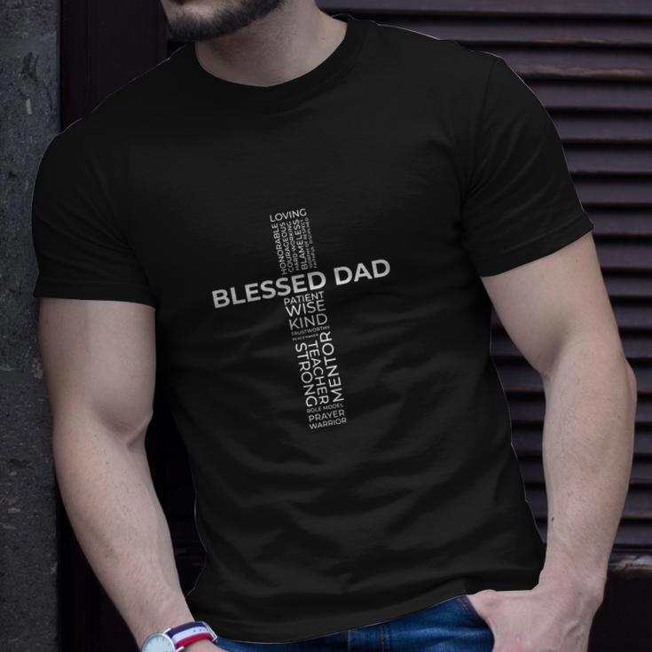 Mens Christian Blessed Dad Cross Fathers Day Tshirt Unisex T-Shirt Gifts for Him