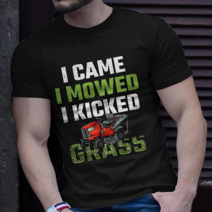 Mens I Came I Mowed I Kicked Grass Funny Lawn Mowing Gardener Unisex T-Shirt Gifts for Him