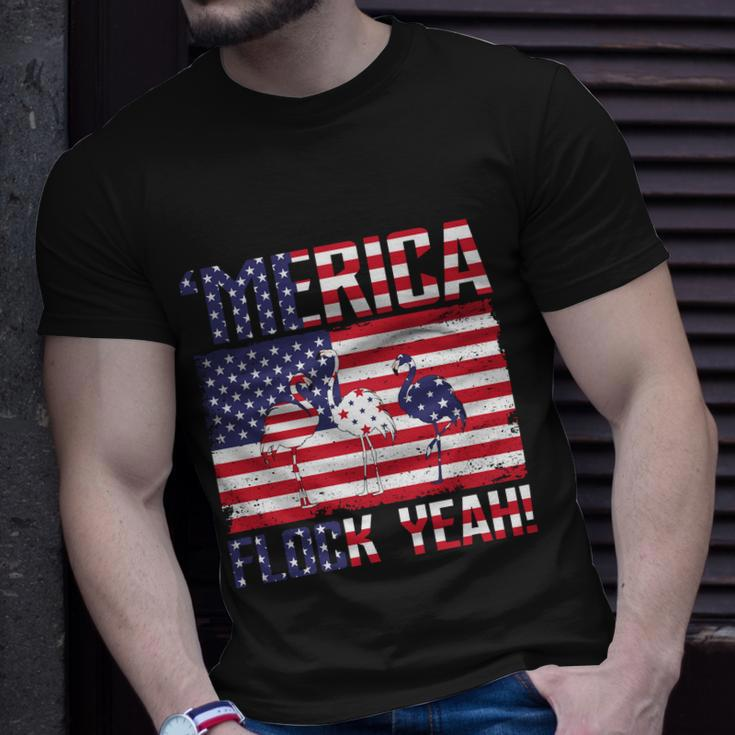 Merica Flamingo Usa Flag 4Th Of July Flock Yeah Graphic Plus Size Shirt Unisex T-Shirt Gifts for Him