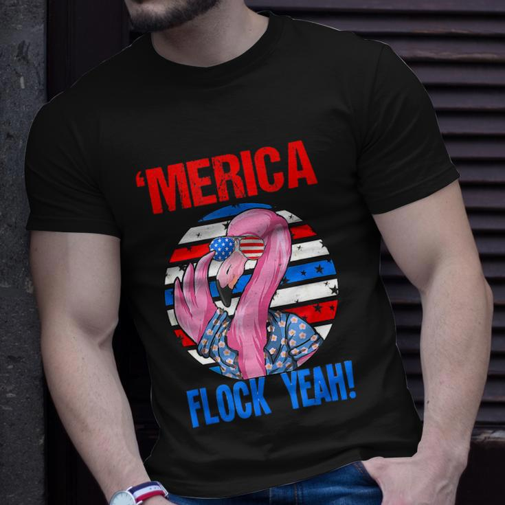 Merica Flock Yeah 4Th July Funny Patriotic Flamingo Unisex T-Shirt Gifts for Him