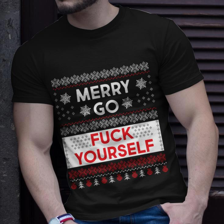 Merry Go FCk Yourself Ugly Christmas Sweater Unisex T-Shirt Gifts for Him